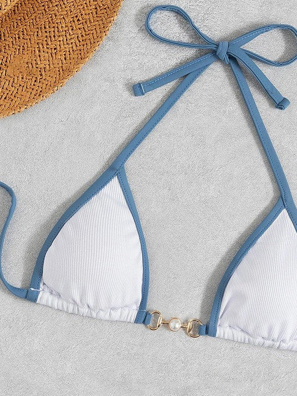 Contrast Trim Ribbed Bikini Set