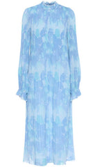 FLORAL PRINT PLEATED MIDI DRESS IN BLUE