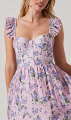 FLORAL-PRINT CORSET MIDI DRESS IN BLUSH OF A ROSE