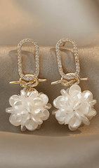 FLOWER MICRO-INLAID AND KNOTTED GEOMETRIC EARRINGS