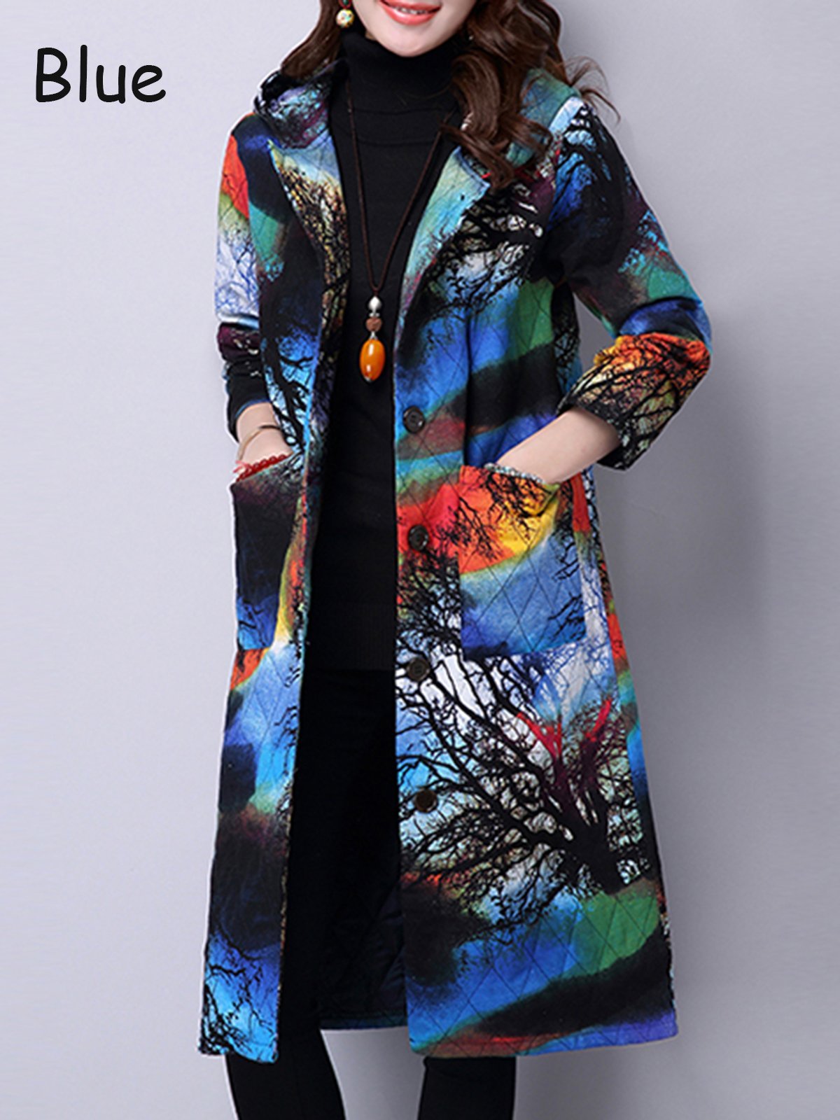 Abstract Printed Quilted Thick Hoodie Winter Coat