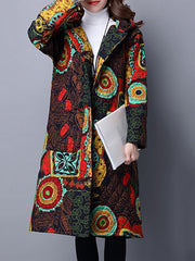 Abstract Printed Quilted Thick Hoodie Winter Coat