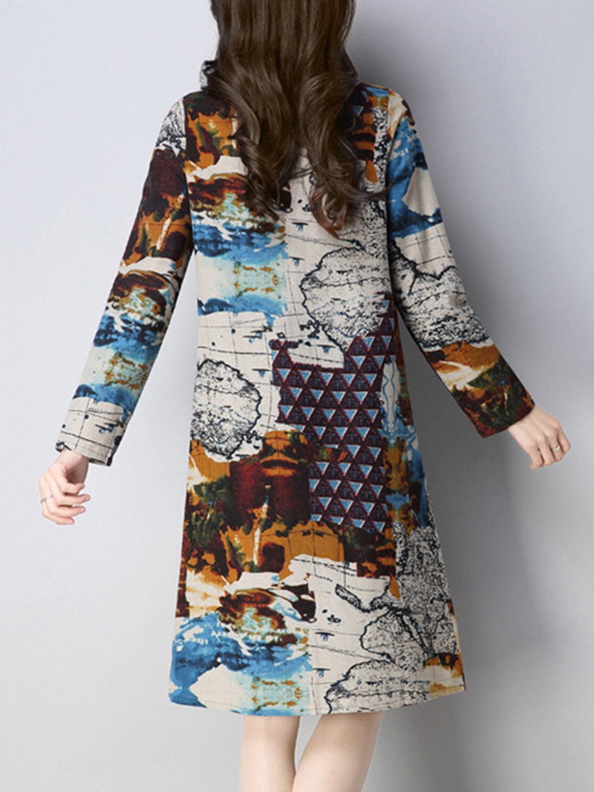 Abstract Printed Long Sleeve Casual Dress