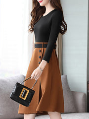 Asymmetric Buttoned Long Sleeve Two Pieces Dress