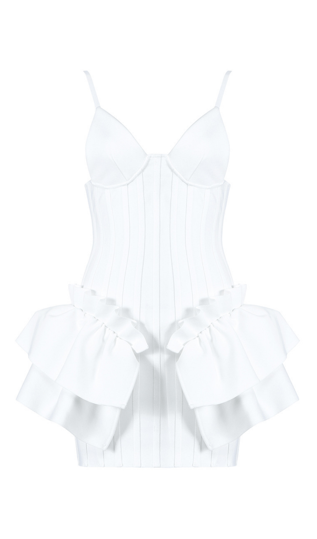 FRILLY BANDAGE MINI DRESS IN WHITE