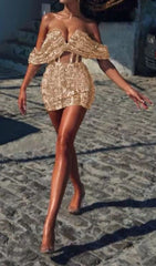 GOLD SEQUIN STRAPLESS MINI DRESS