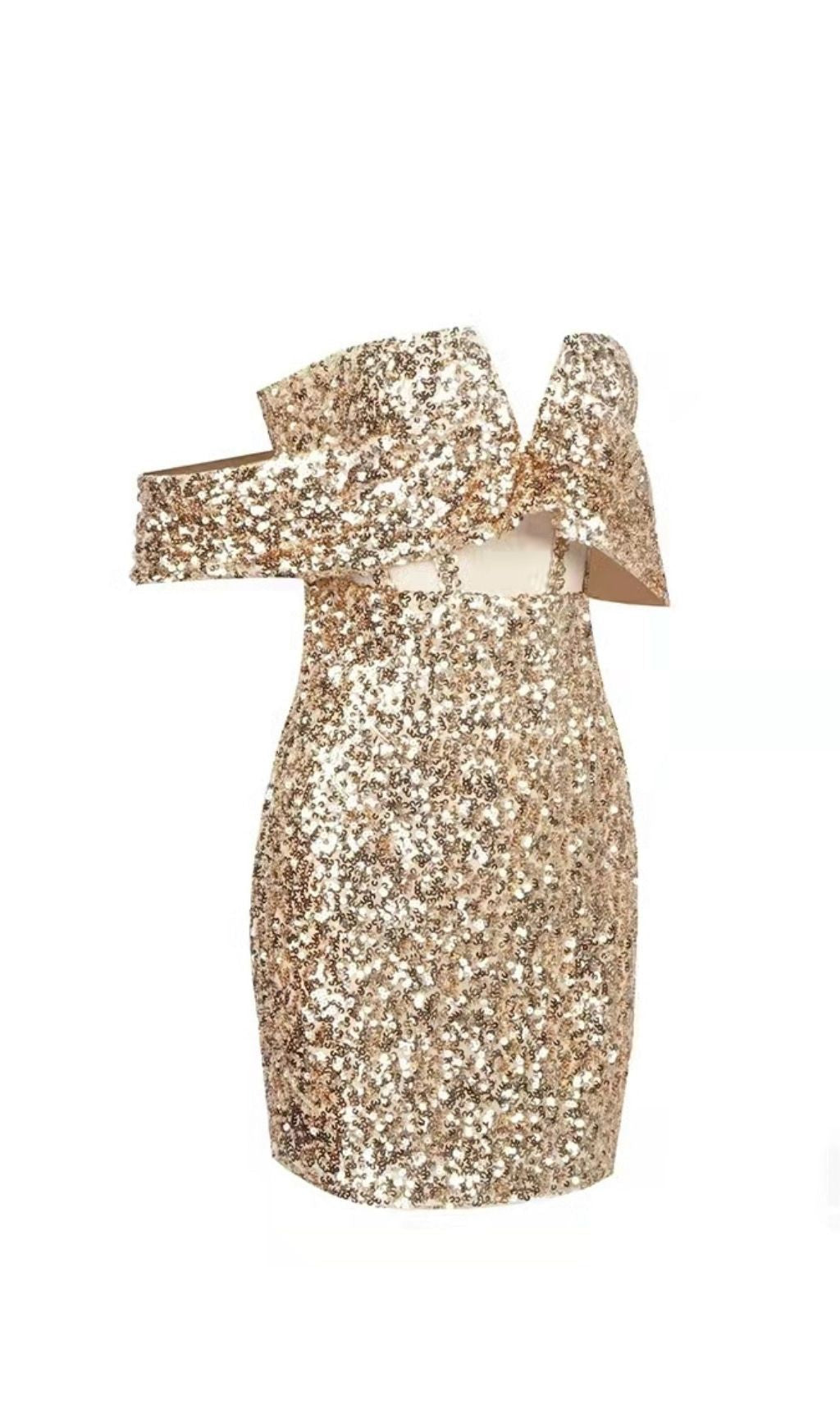 GOLD SEQUIN STRAPLESS MINI DRESS