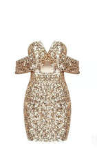 GOLD SEQUIN STRAPLESS MINI DRESS