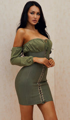 GREEN STRAPLESS CORSET DRESS