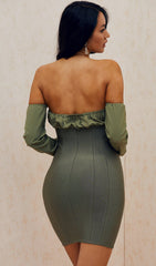 GREEN STRAPLESS CORSET DRESS