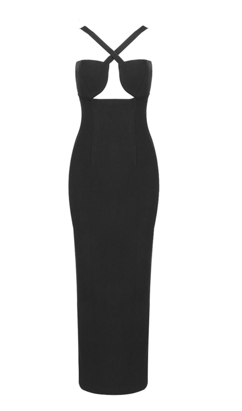 HALTER STRAPLESS MIDI DRESS IN BLACK