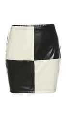 High waist contrast leather skirt