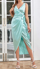 KNOT SIDE SATIN MIDI DRESS IN MINT