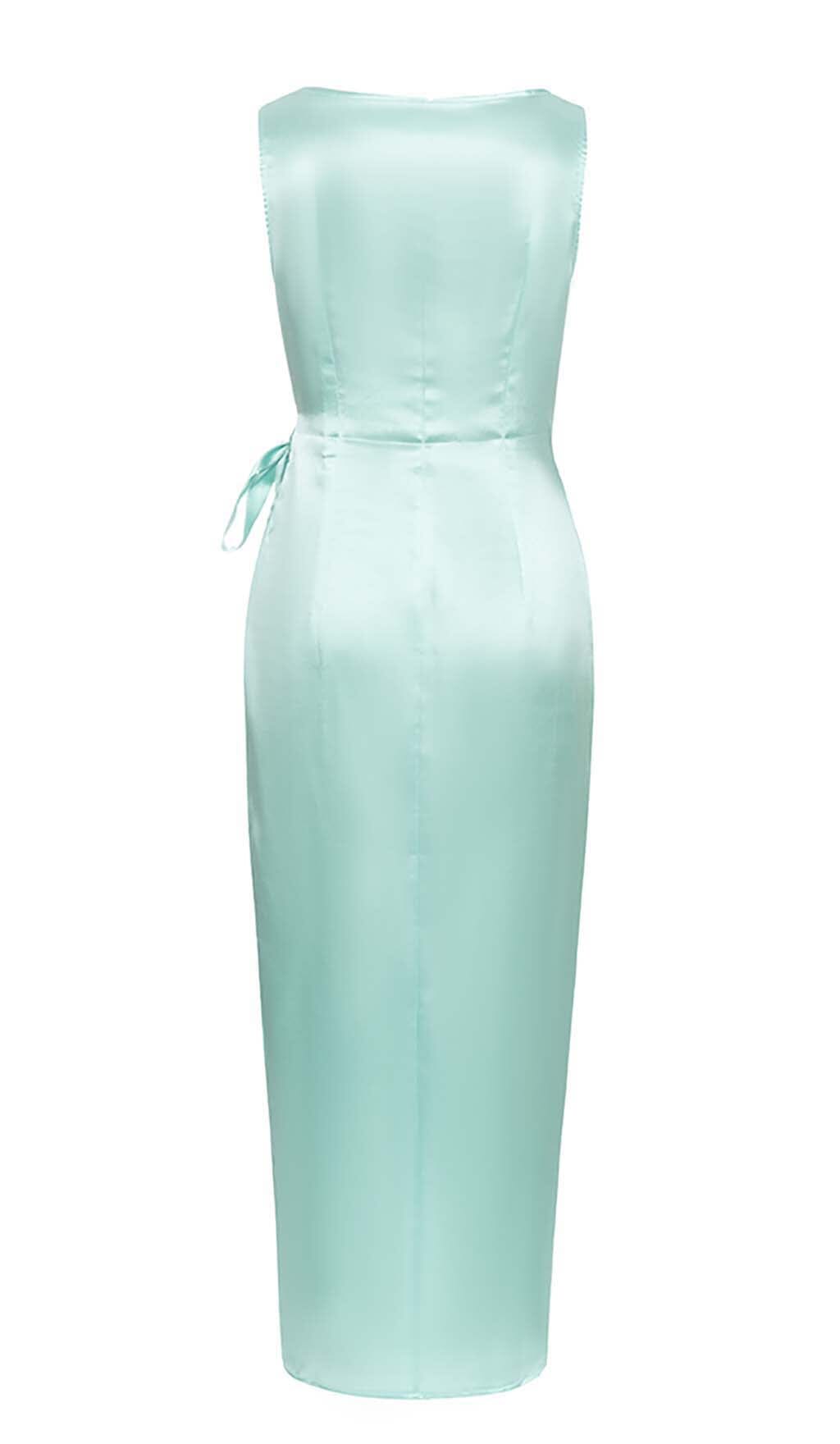 KNOT SIDE SATIN MIDI DRESS IN MINT