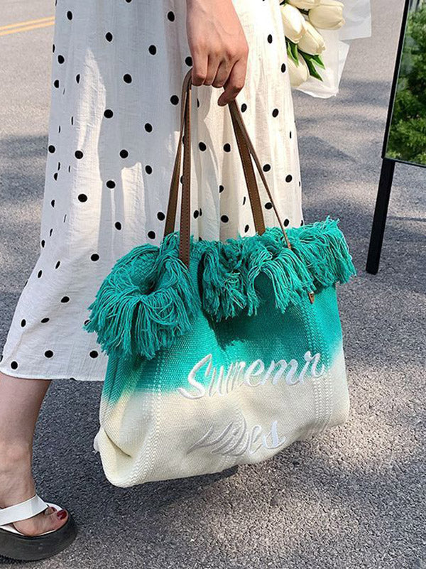 Summer Vibe Ombre Tassel Tote Bag