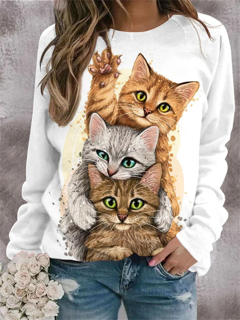 Animal Loose Printed Long Sleeve Crew Neck Sweatshirts