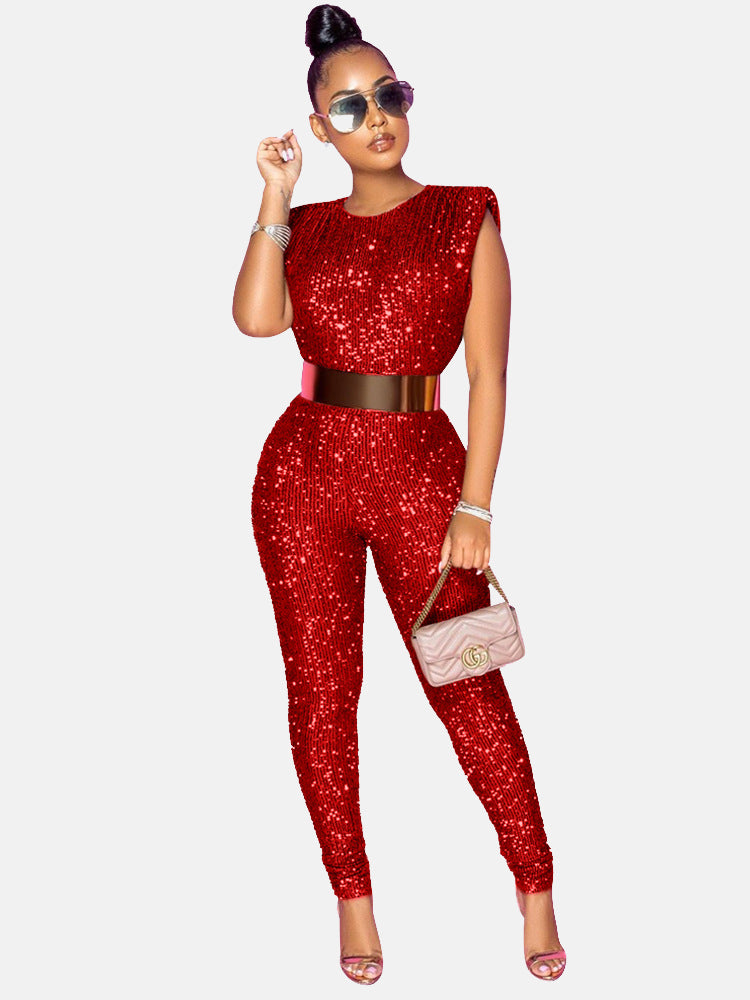 Sequins Solid Color Jumpsuit