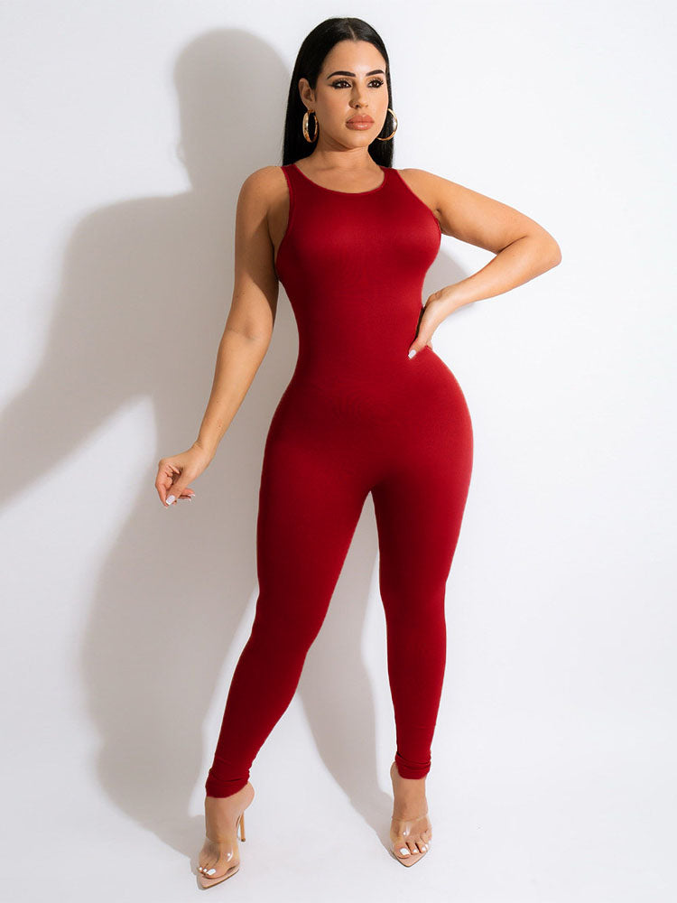 Deep V Neck Skinny Pants Jumpsuit