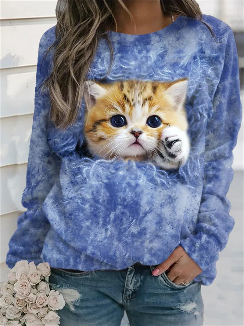 Animal Loose Printed Long Sleeve Crew Neck Sweatshirts