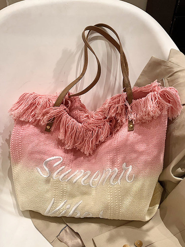 Summer Vibe Ombre Tassel Tote Bag