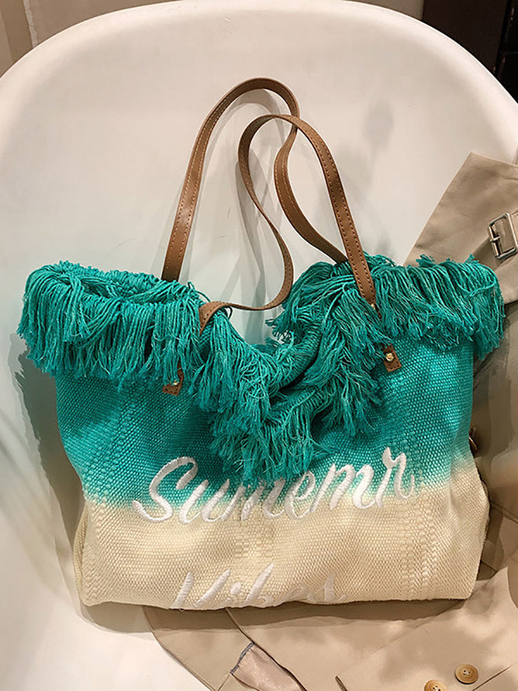 Summer Vibe Ombre Tassel Tote Bag