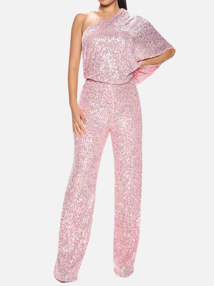 One Shoulder Sequin Jumpsuit