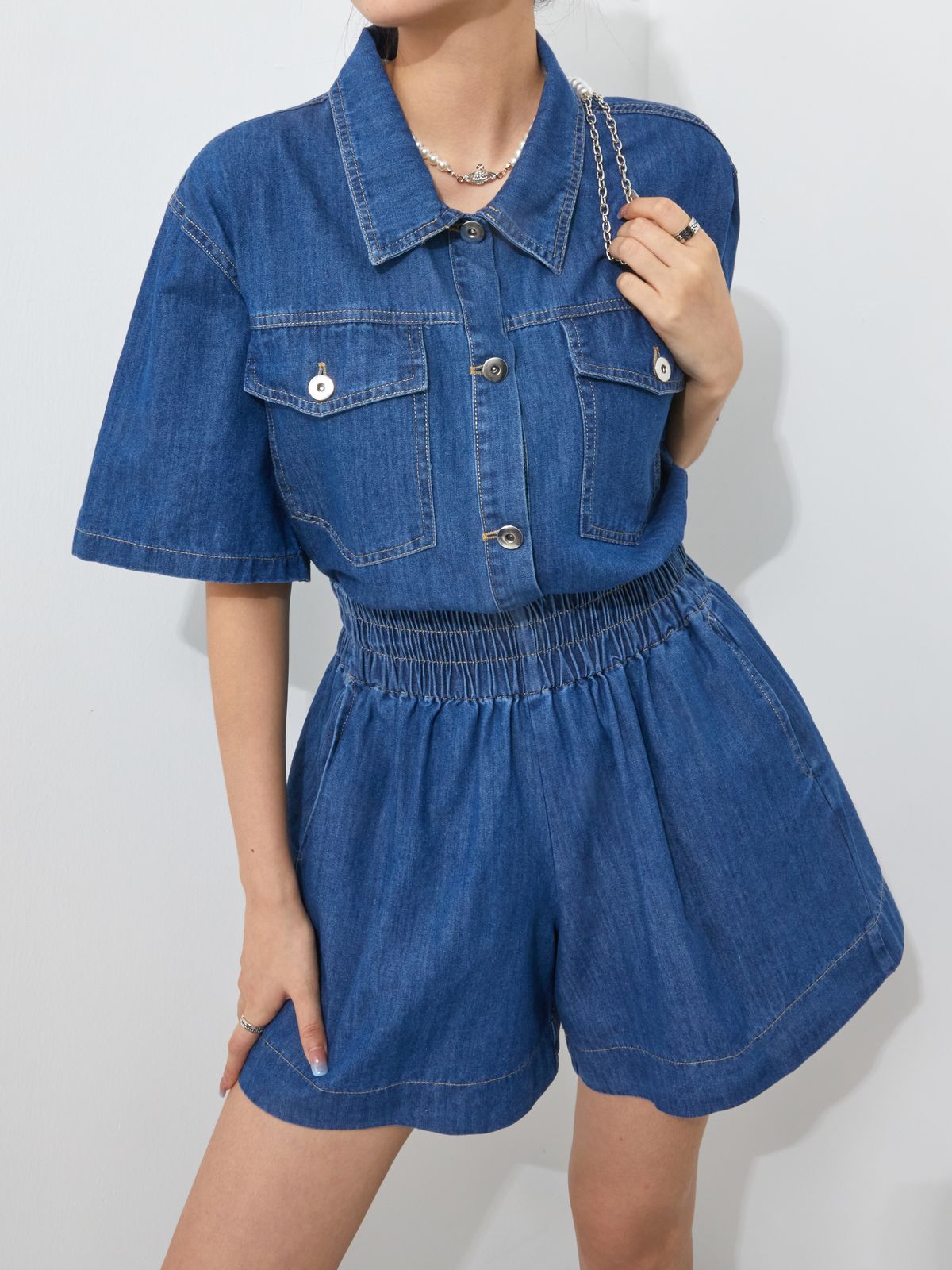 Relax Fit Wash Denim Two Piece Set