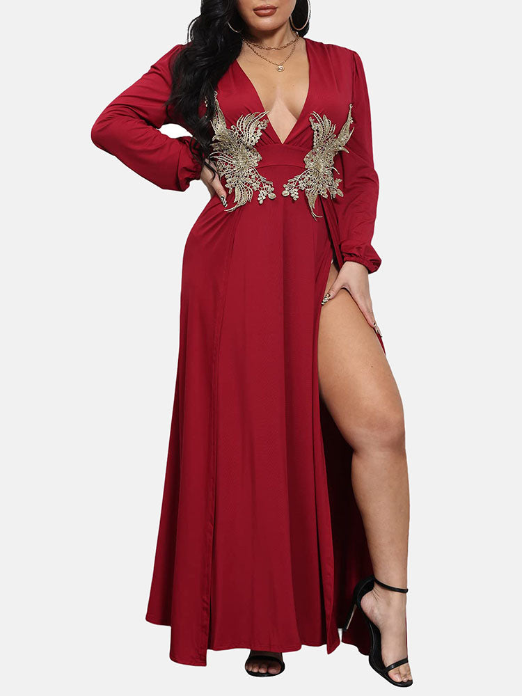 Deep V Neck High Split Maxi Dress