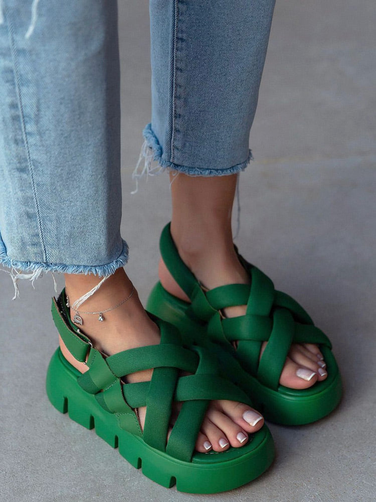 Velcro Cross Strap Platform Sandals