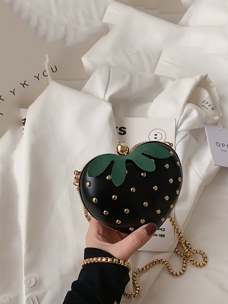 Strawberry Shape Rivet Crossbody Bag