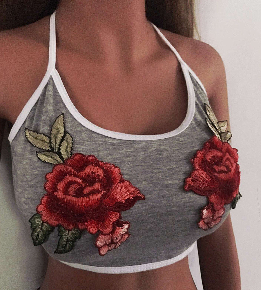 Fashion Embroidered Letter Print Halter Bra Lingerie