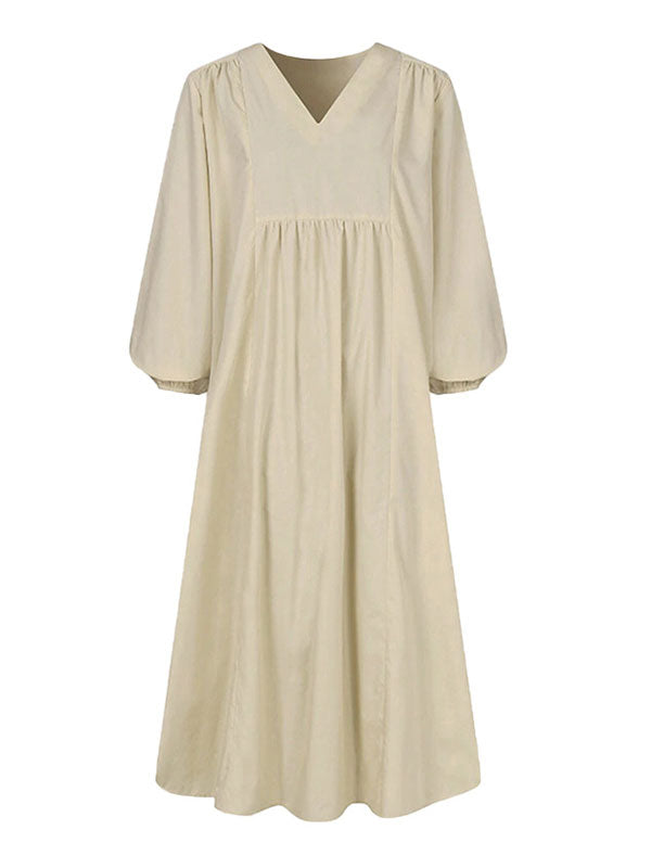 V Neck Lantern Sleeve Maxi Dress