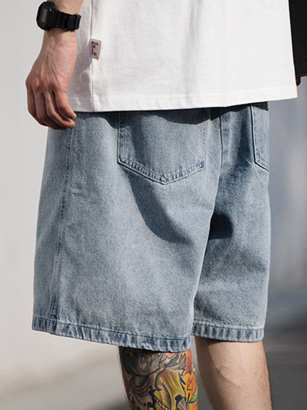 Men's Blue Wash Loose Fit Denim Shorts