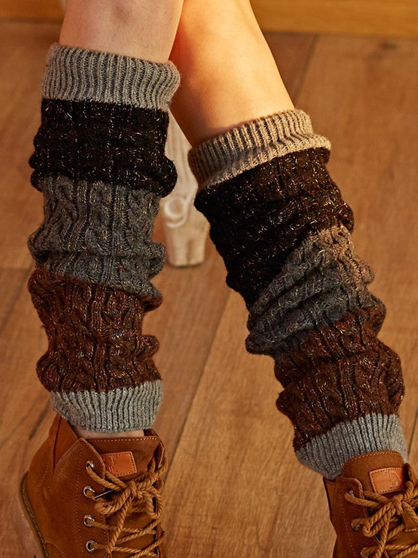 Color Block Cable Knit Leg Warmer