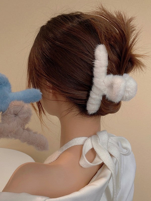 Solid Color Fuzzy Hair Claw Clip