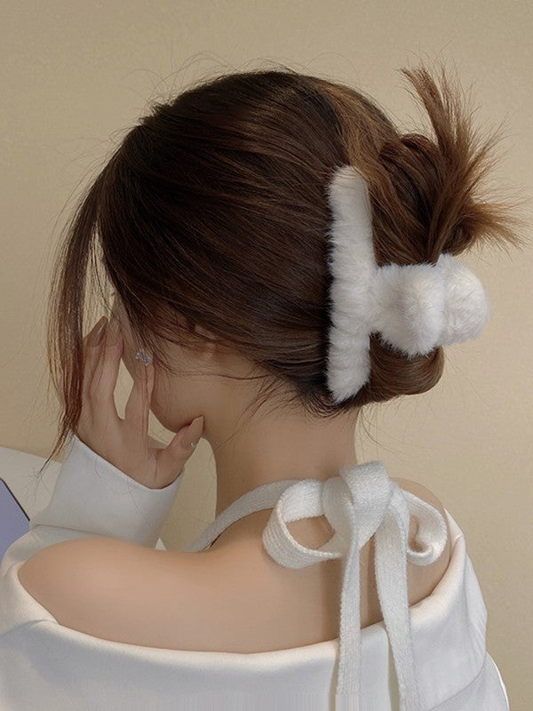 Solid Color Fuzzy Hair Claw Clip