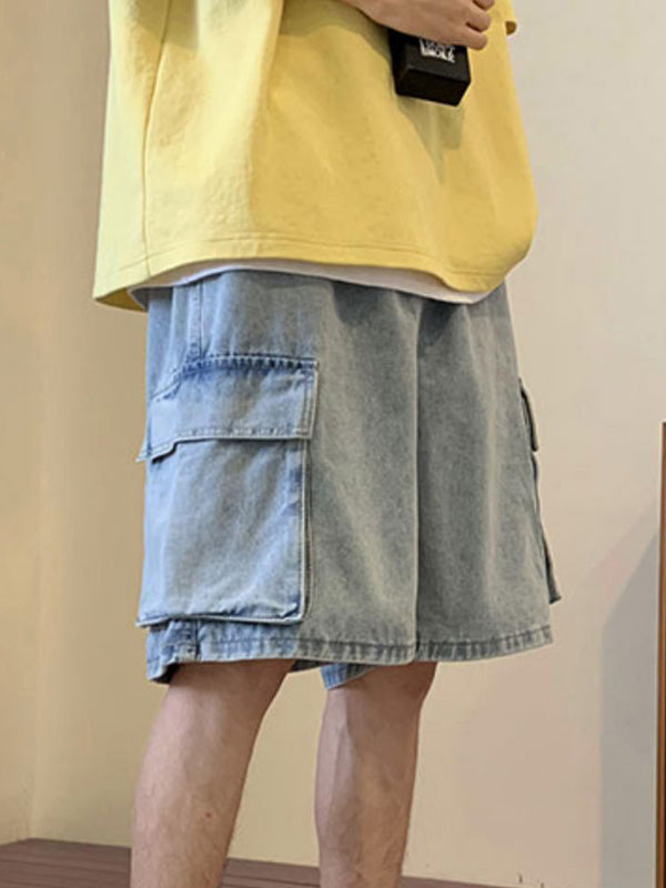 Men's Washed Loose Cargo Denim Shorts