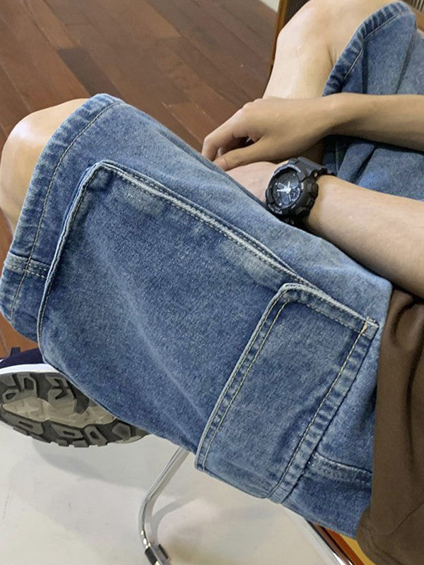 Men's Washed Loose Cargo Denim Shorts