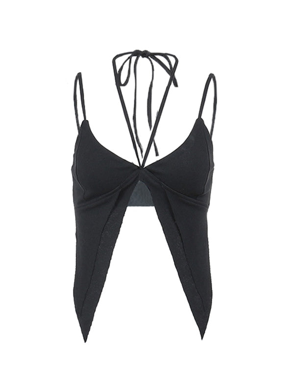 Asymmetric Ribbed Halter Crop Cami Top