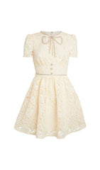 LACE BOW MINI DRESS IN CREAM YELLOW