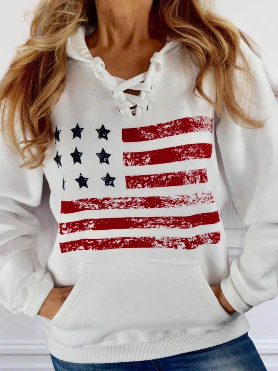 American Flag Lace Up Pocket Hoodie