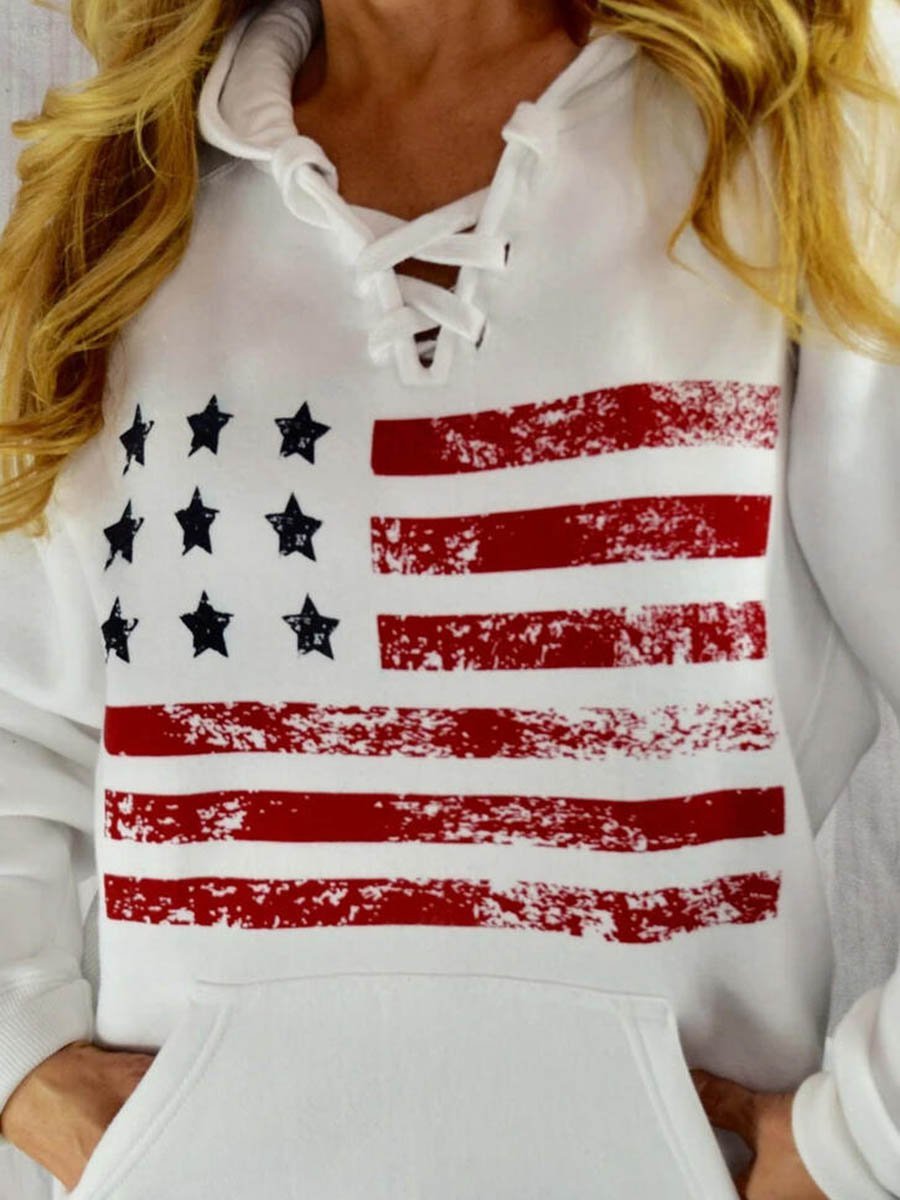 American Flag Lace Up Pocket Hoodie