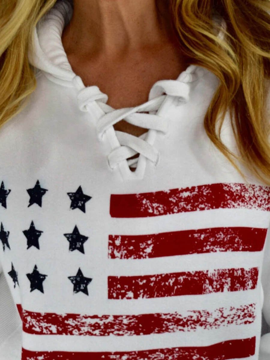 American Flag Lace Up Pocket Hoodie