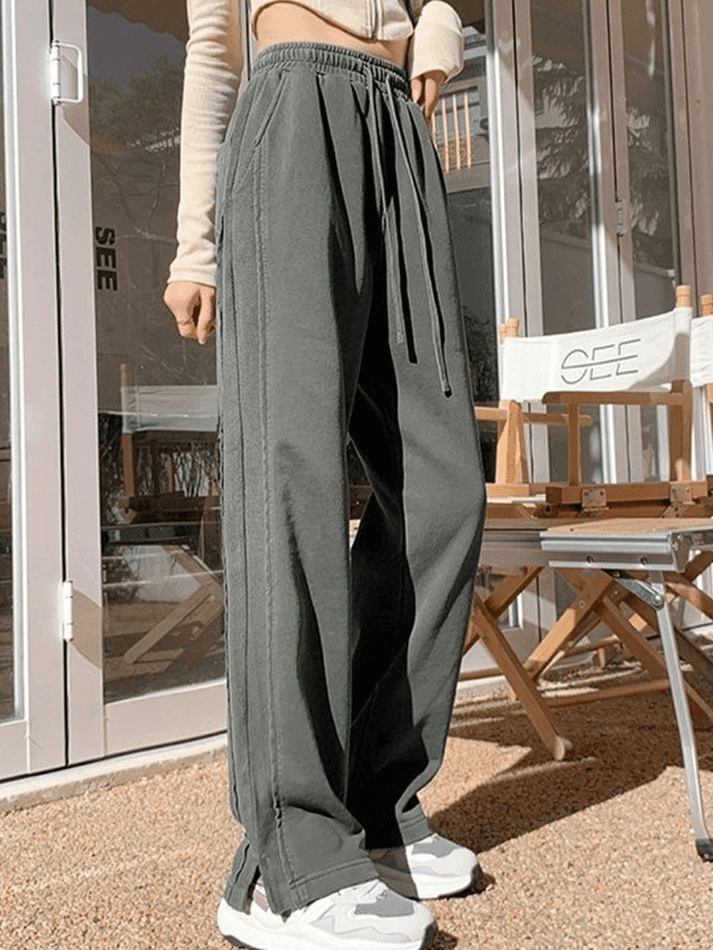 Ankle Slit Patchwork Baggy Sweatpants