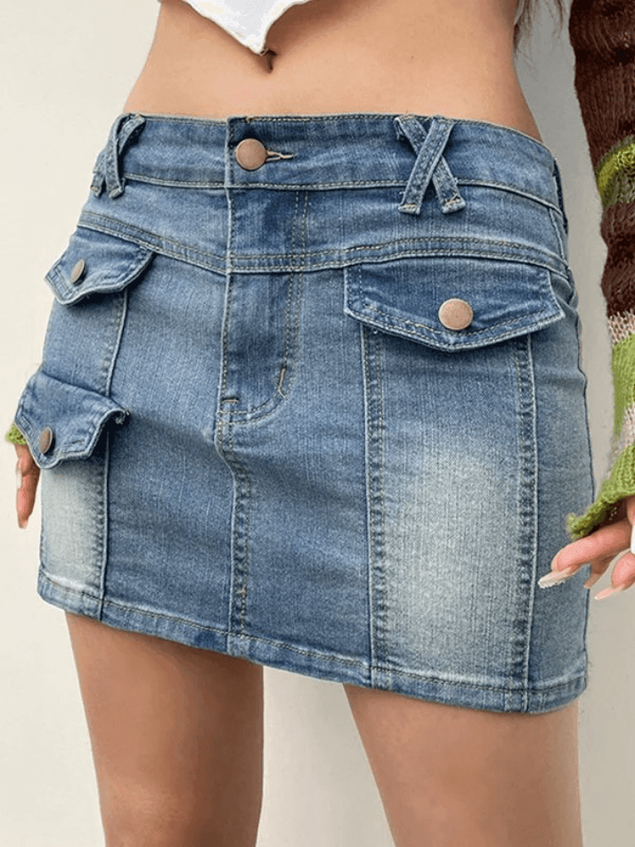 Blue Denim Cargo Mini Skirt