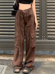 Boyfriend Fit Belted Cargo Jeans