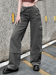 Buckled Design Washed Cargo Jeans