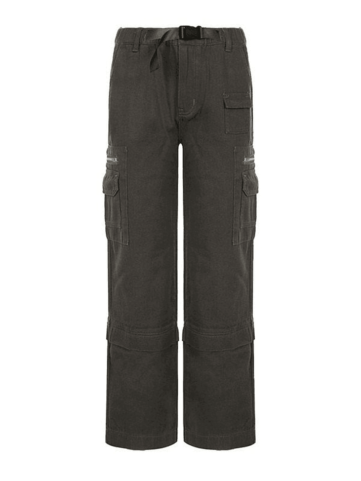 Buckled Design Washed Cargo Jeans