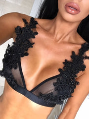 Low Cut Spaghetti Strap Embroidered Bralette Bra Top