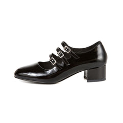 Classic Buckle Strap Patent Block Heel Mary Jane Pumps - Black